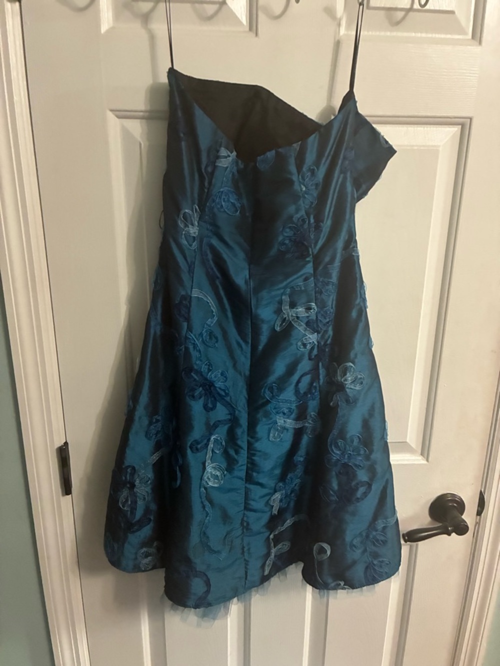 Vintage Jessica McClintock Teal Taffeta Strapless Mini Dress - Picture 6 of 10